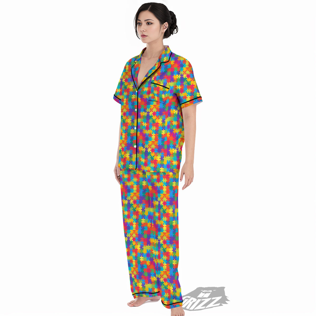 Awareness Puzzle Colorful Autism Print Women's Pajamas Set-grizzshop