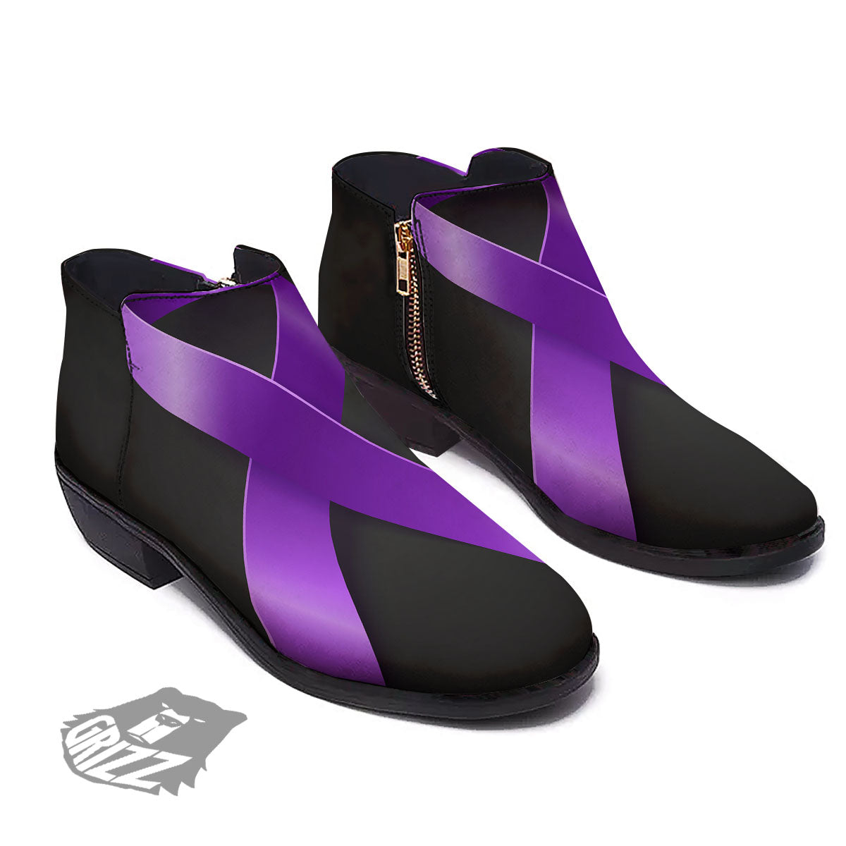 Awareness Ribbon Purple Cancer Print Ankle Boots-grizzshop
