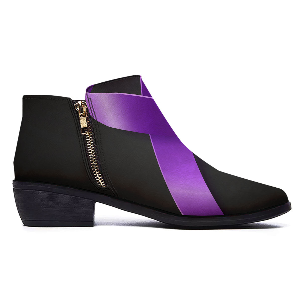 Awareness Ribbon Purple Cancer Print Ankle Boots-grizzshop
