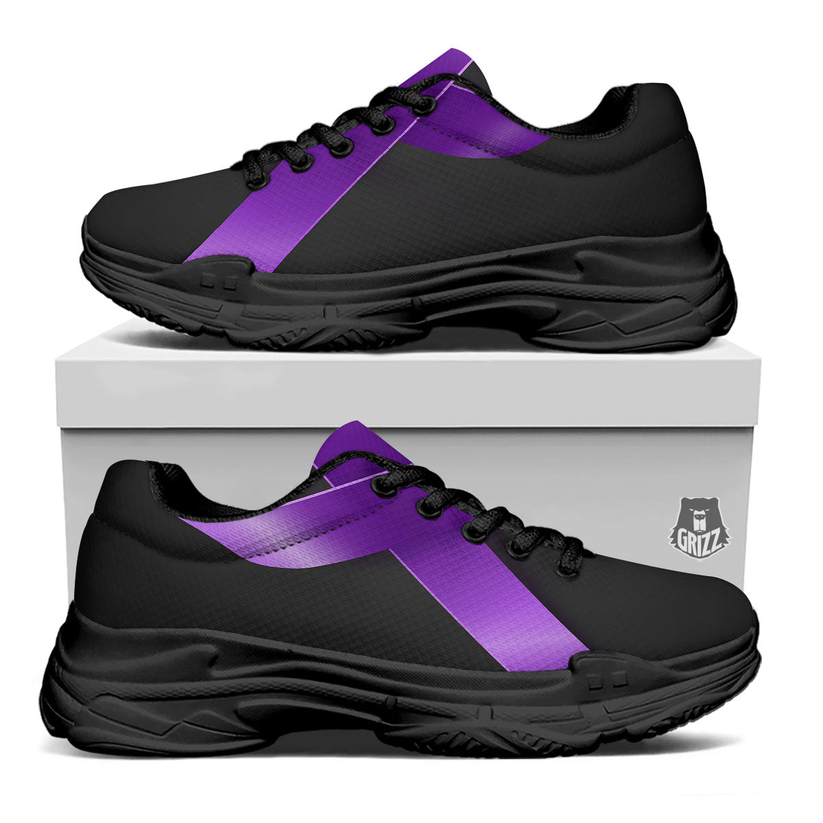 Awareness Ribbon Purple Cancer Print Black Chunky Shoes-grizzshop