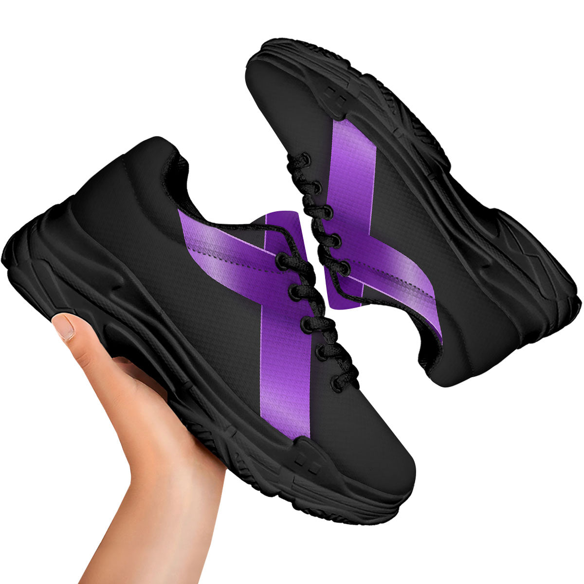 Awareness Ribbon Purple Cancer Print Black Chunky Shoes-grizzshop