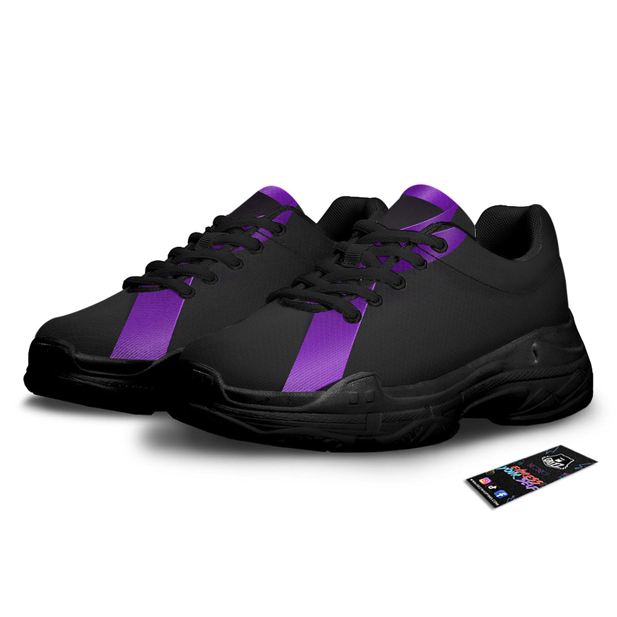 Awareness Ribbon Purple Cancer Print Black Chunky Shoes-grizzshop