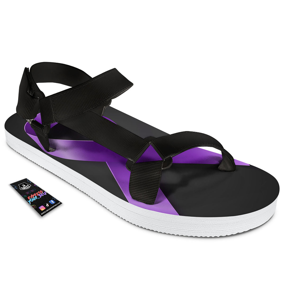 Awareness Ribbon Purple Cancer Print Black Open Toe Sandals-grizzshop