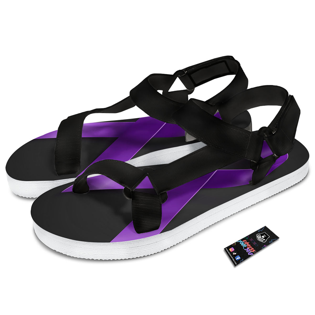 Awareness Ribbon Purple Cancer Print Black Open Toe Sandals-grizzshop