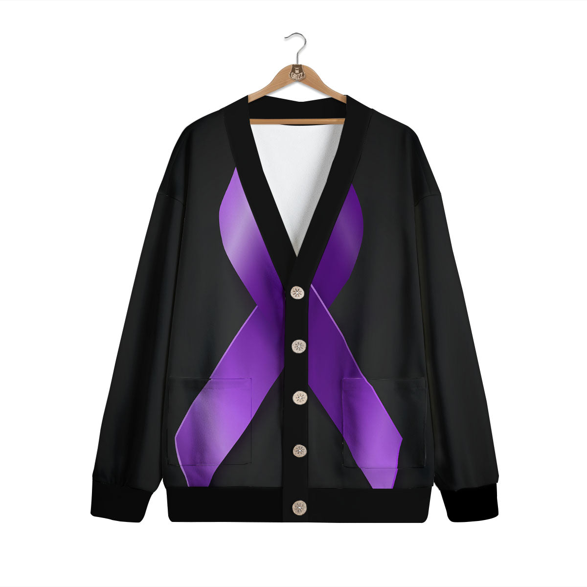 Awareness Ribbon Purple Cancer Print Cardigan-grizzshop