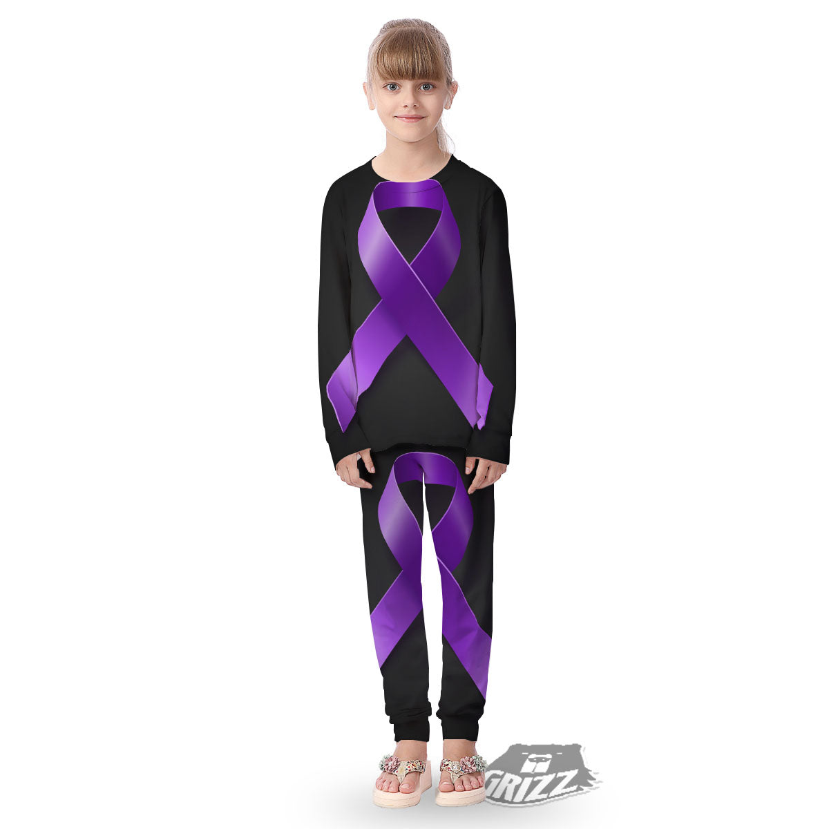 Awareness Ribbon Purple Cancer Print Kid's Pajamas-grizzshop