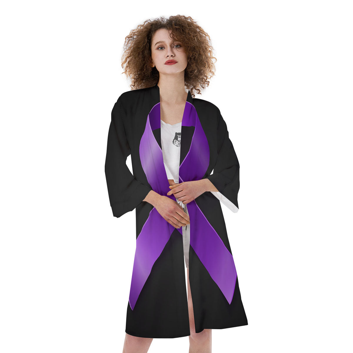 Awareness Ribbon Purple Cancer Print Kimono-grizzshop