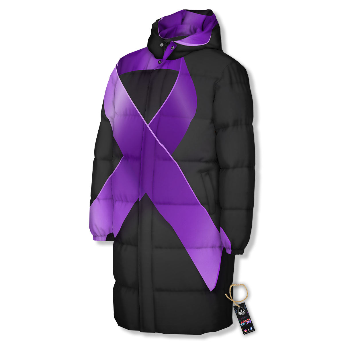 Awareness Ribbon Purple Cancer Print Long Down Jacket-grizzshop