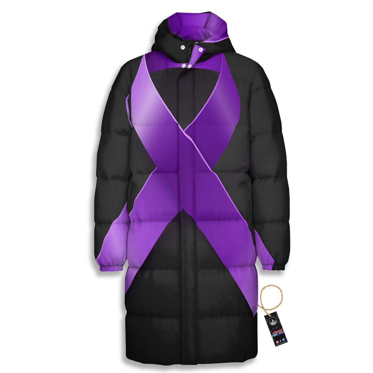 Awareness Ribbon Purple Cancer Print Long Down Jacket-grizzshop
