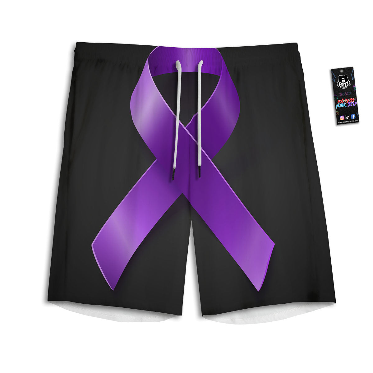 Awareness Ribbon Purple Cancer Print Men's Athletic Shorts
