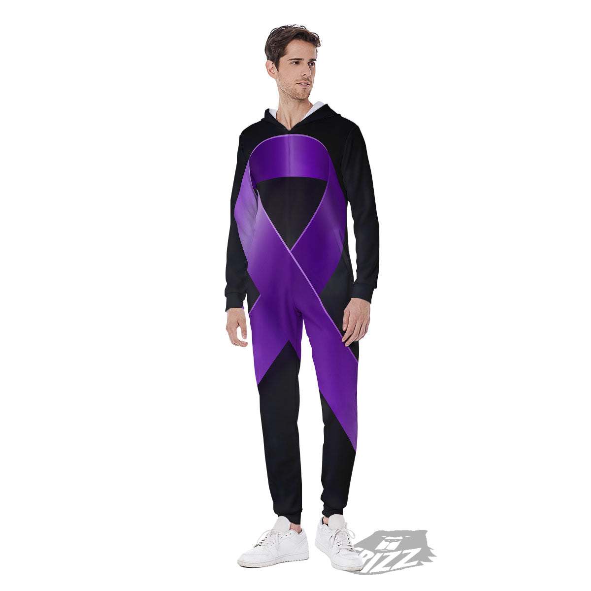 Awareness Ribbon Purple Cancer Print Men's Jumpsuit-grizzshop