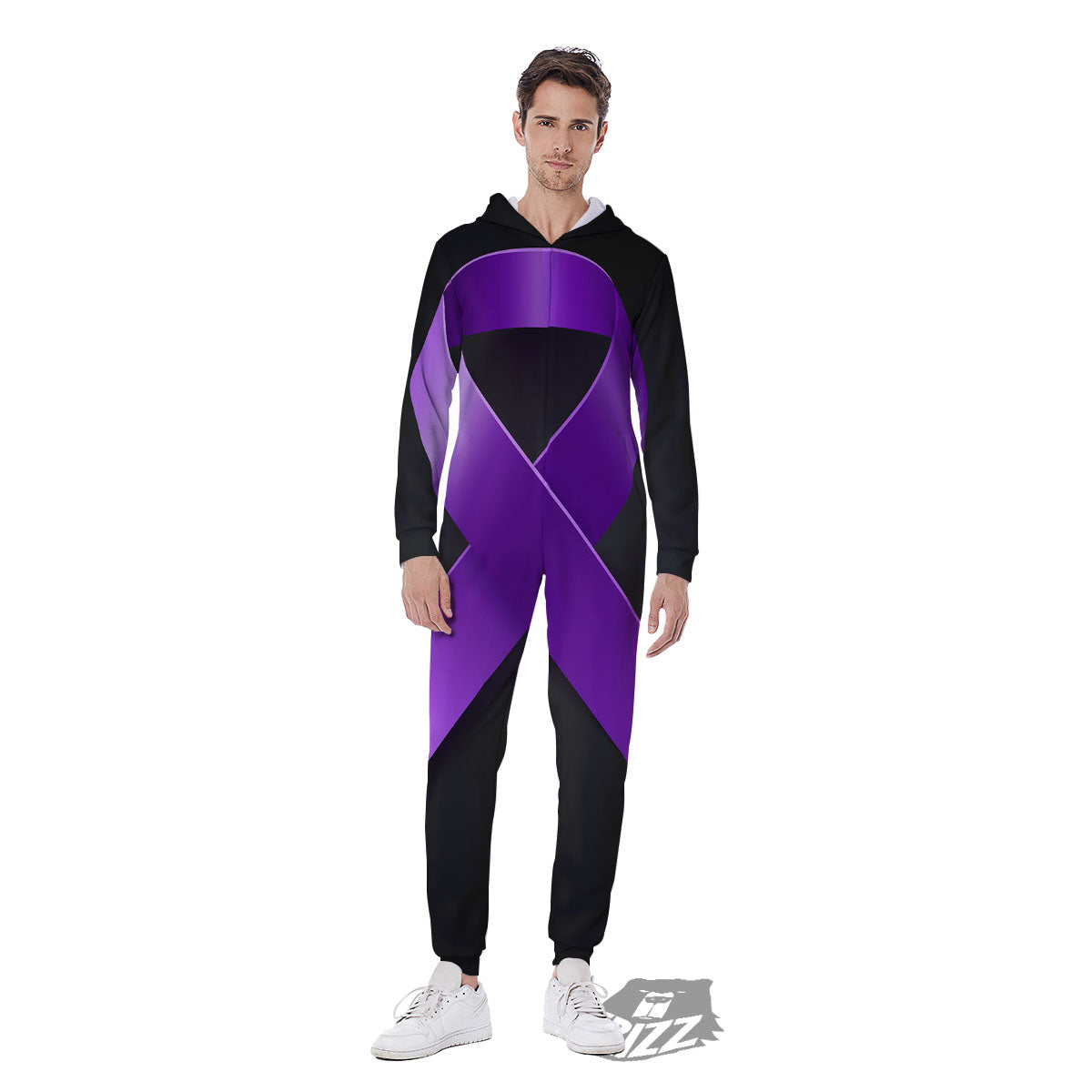 Awareness Ribbon Purple Cancer Print Men's Jumpsuit-grizzshop