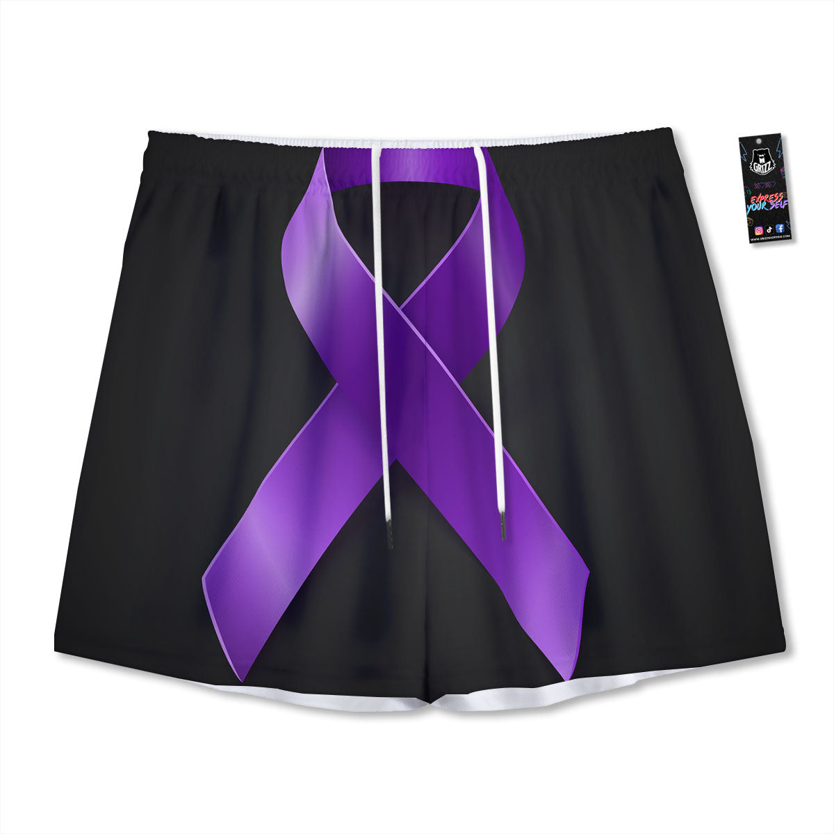 Awareness Ribbon Purple Cancer Print Mesh Shorts
