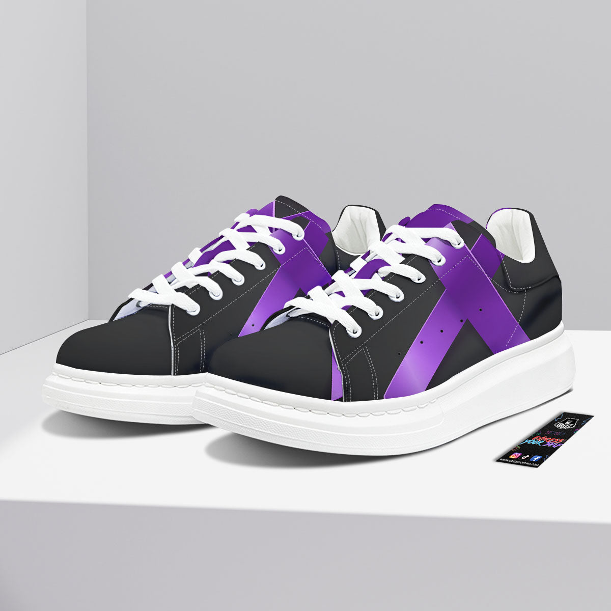 Awareness Ribbon Purple Cancer Print Platform Shoes-grizzshop