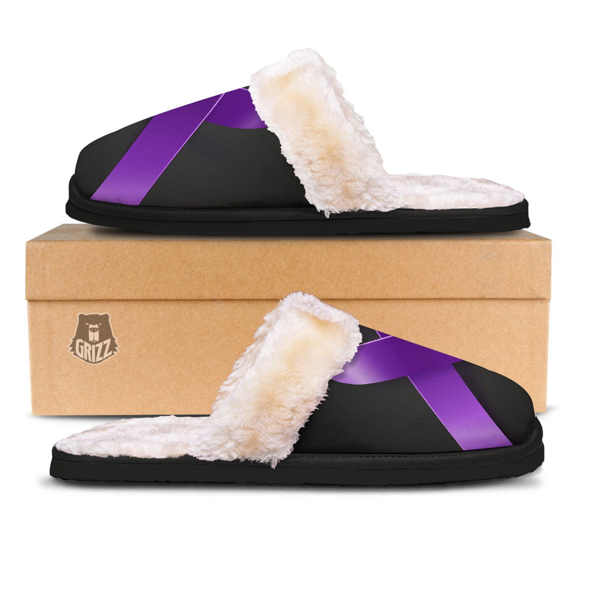 Awareness Ribbon Purple Cancer Print Slippers-grizzshop
