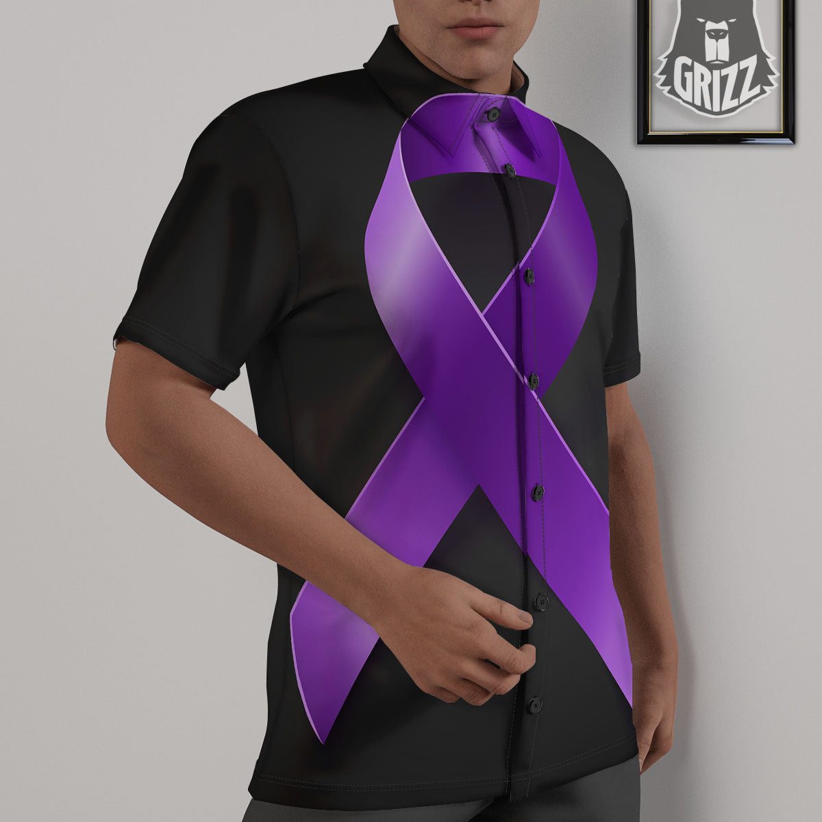 Awareness Ribbon Purple Cancer Print Untucked Shirts-grizzshop