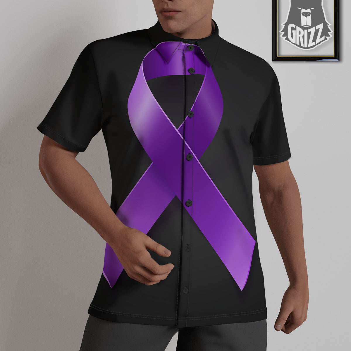 Awareness Ribbon Purple Cancer Print Untucked Shirts-grizzshop