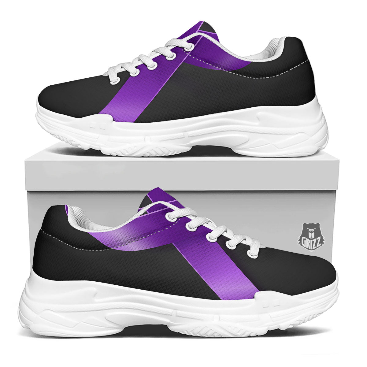 Awareness Ribbon Purple Cancer Print White Chunky Shoes-grizzshop