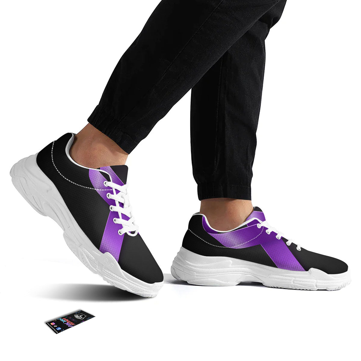 Awareness Ribbon Purple Cancer Print White Chunky Shoes-grizzshop