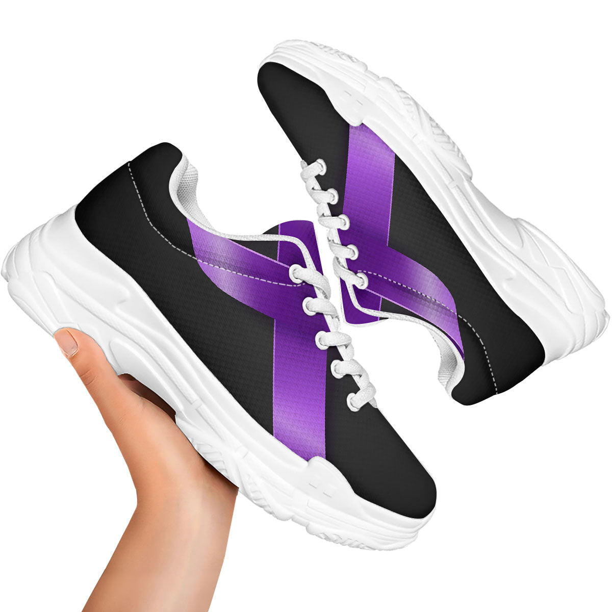 Awareness Ribbon Purple Cancer Print White Chunky Shoes-grizzshop