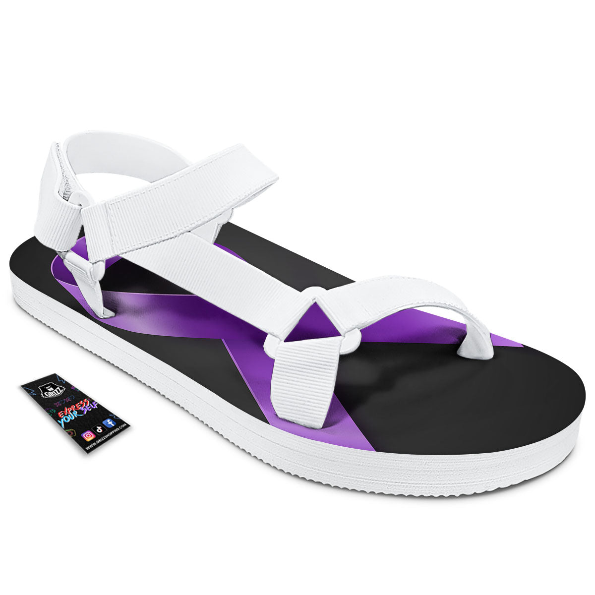 Awareness Ribbon Purple Cancer Print White Open Toe Sandals-grizzshop