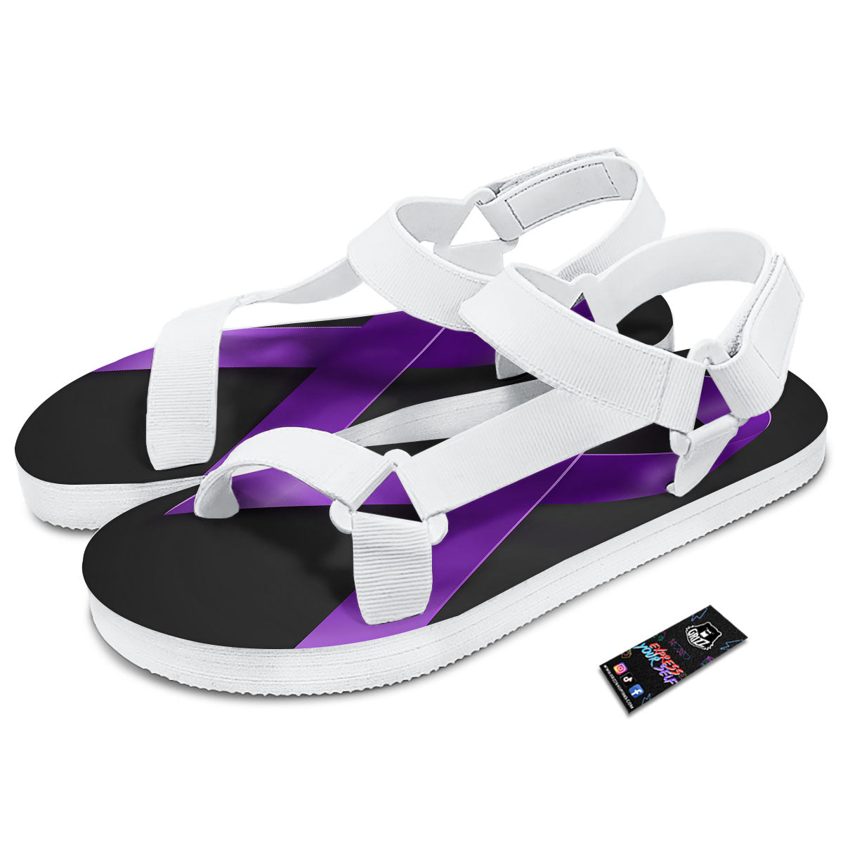 Awareness Ribbon Purple Cancer Print White Open Toe Sandals-grizzshop