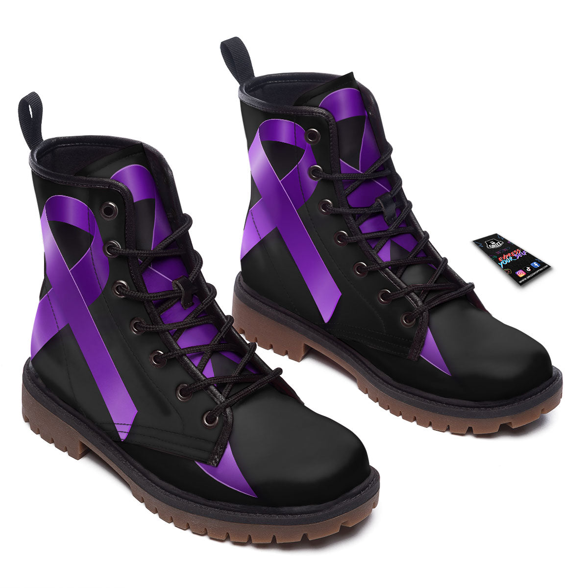 Awareness Ribbon Purple Cancer Print Work Boots-grizzshop