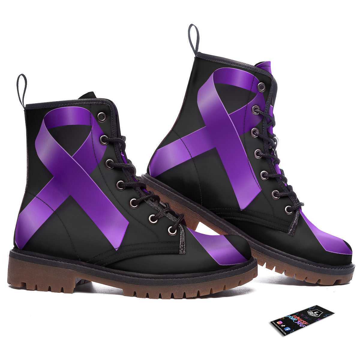 Awareness Ribbon Purple Cancer Print Work Boots-grizzshop