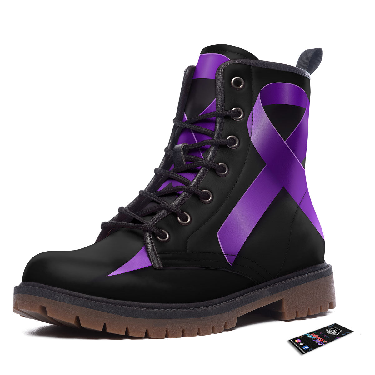 Awareness Ribbon Purple Cancer Print Work Boots-grizzshop