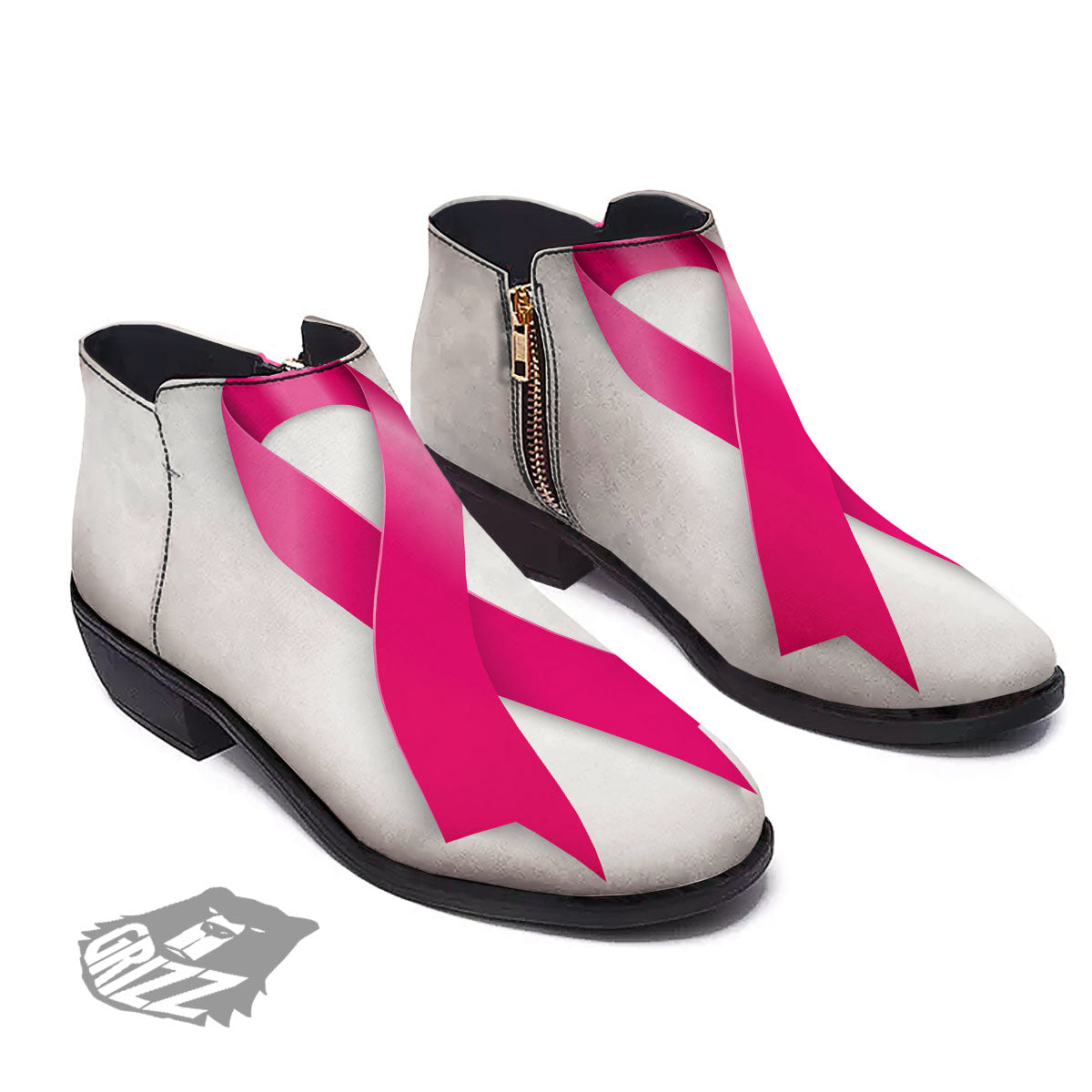 Awareness Ribbons Cancer Print Ankle Boots-grizzshop