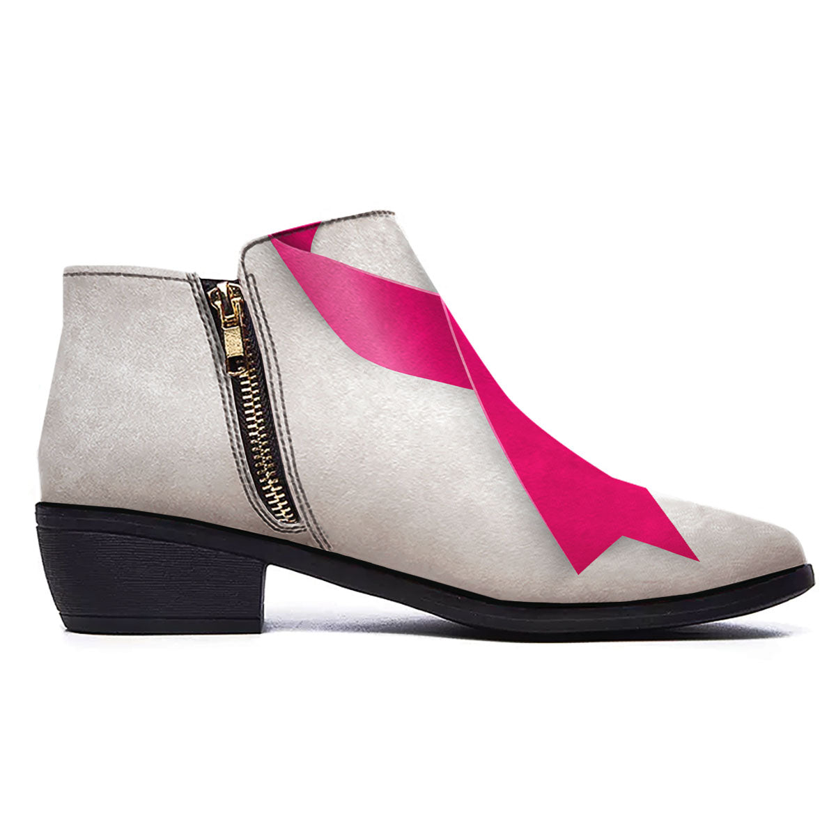 Awareness Ribbons Cancer Print Ankle Boots-grizzshop