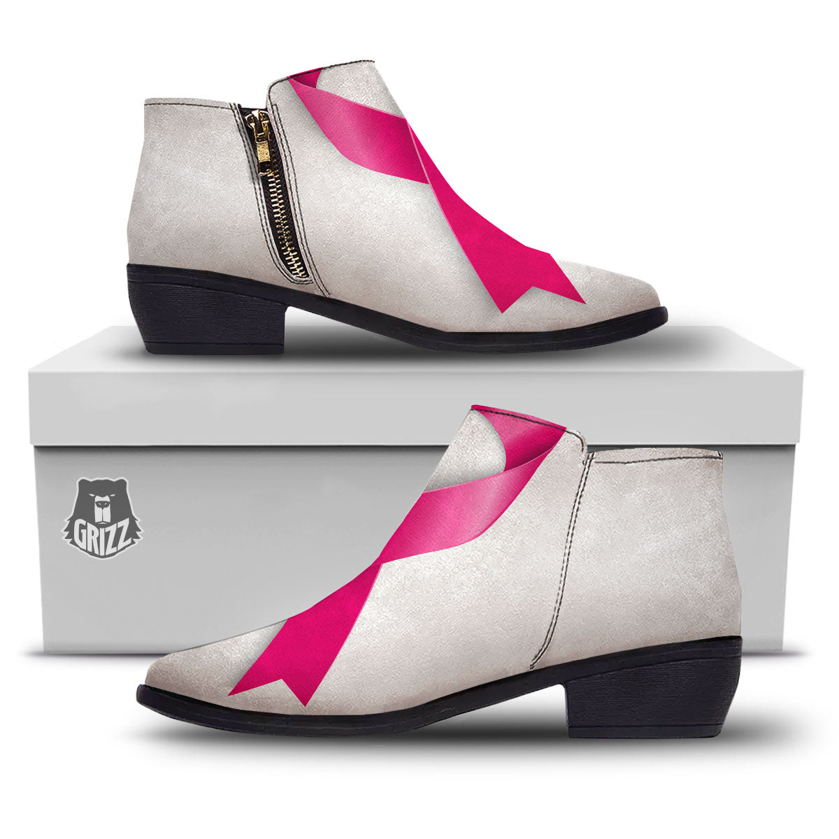 Awareness Ribbons Cancer Print Ankle Boots-grizzshop