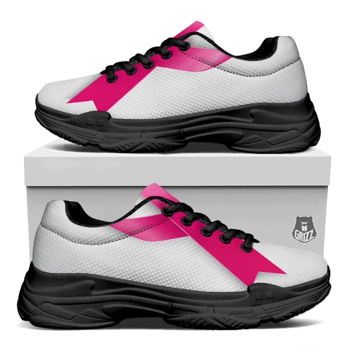 Awareness Ribbons Cancer Print Black Chunky Shoes-grizzshop