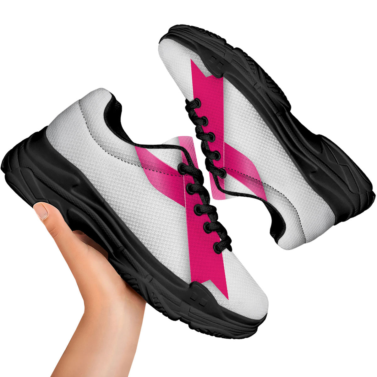 Awareness Ribbons Cancer Print Black Chunky Shoes-grizzshop