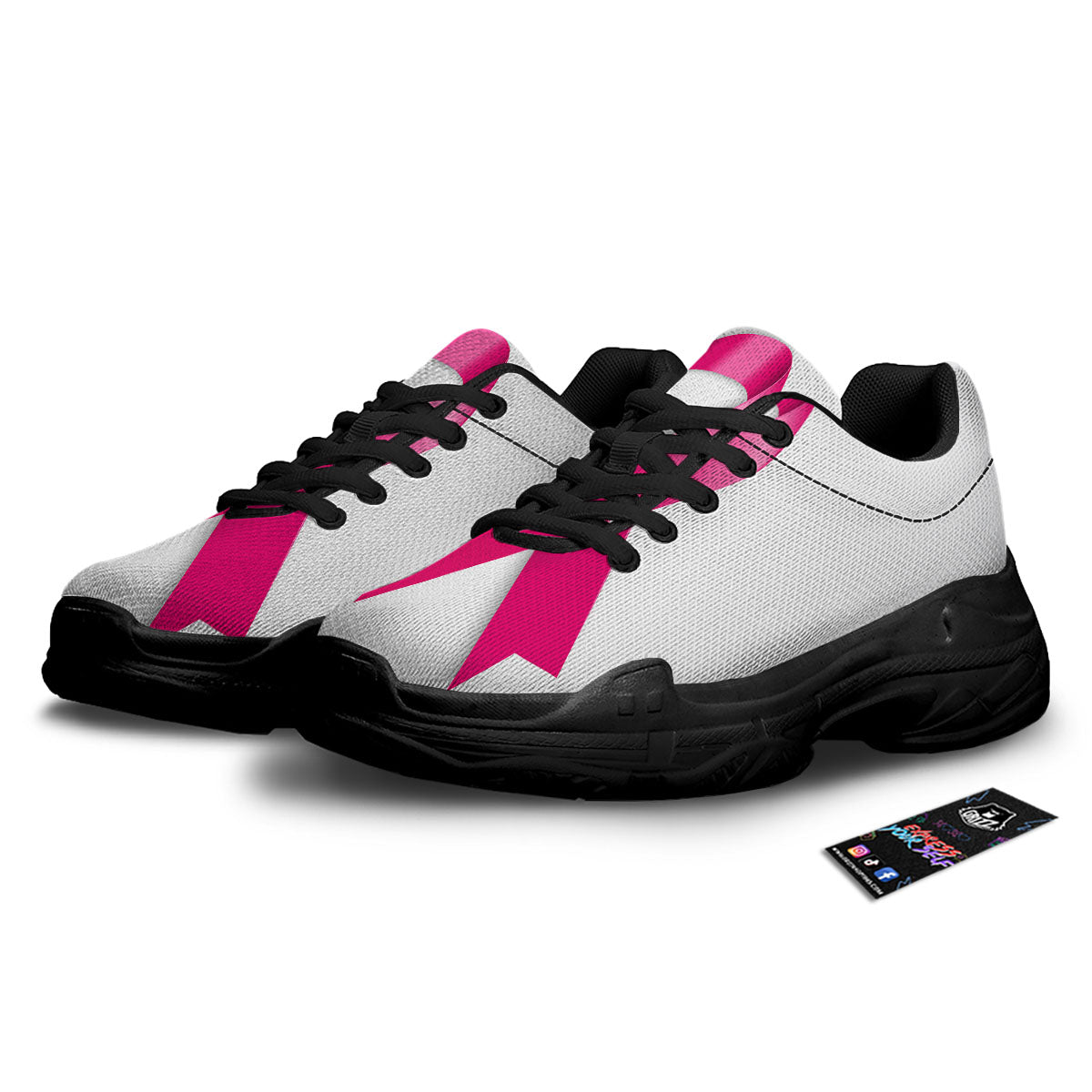 Awareness Ribbons Cancer Print Black Chunky Shoes-grizzshop