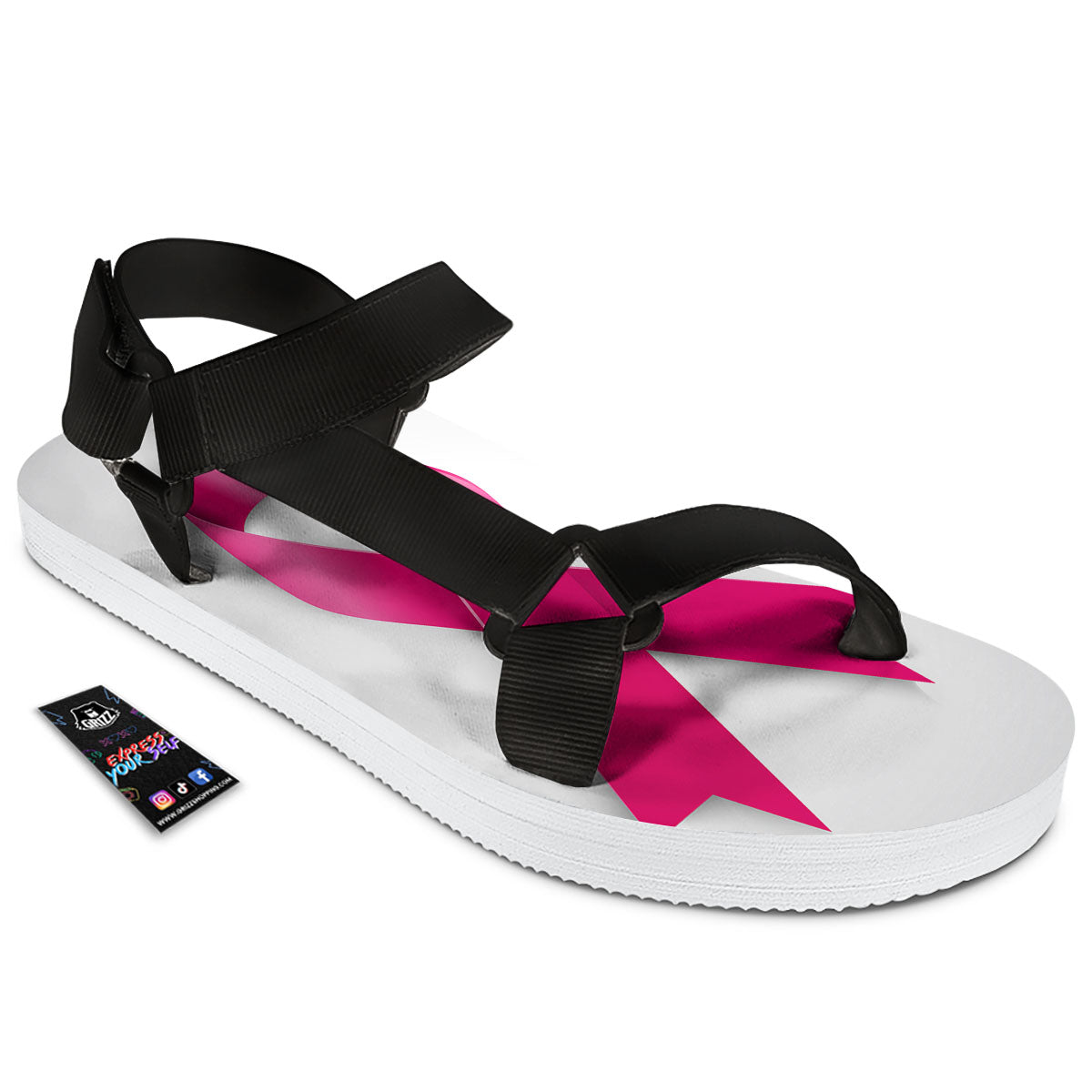Awareness Ribbons Cancer Print Black Open Toe Sandals-grizzshop