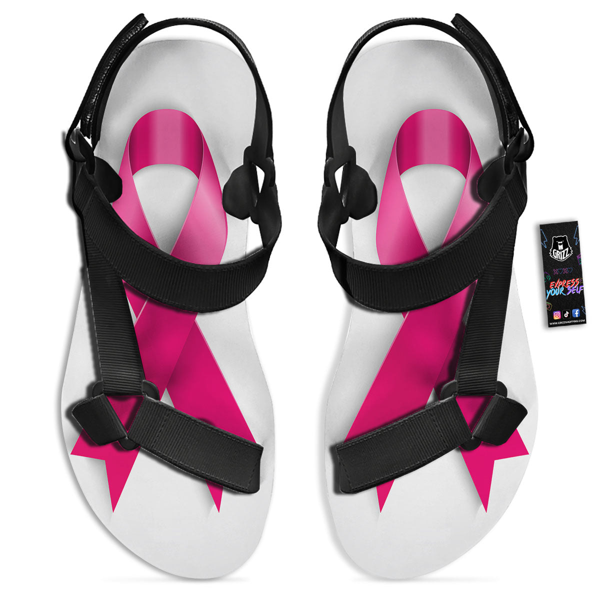 Awareness Ribbons Cancer Print Black Open Toe Sandals-grizzshop
