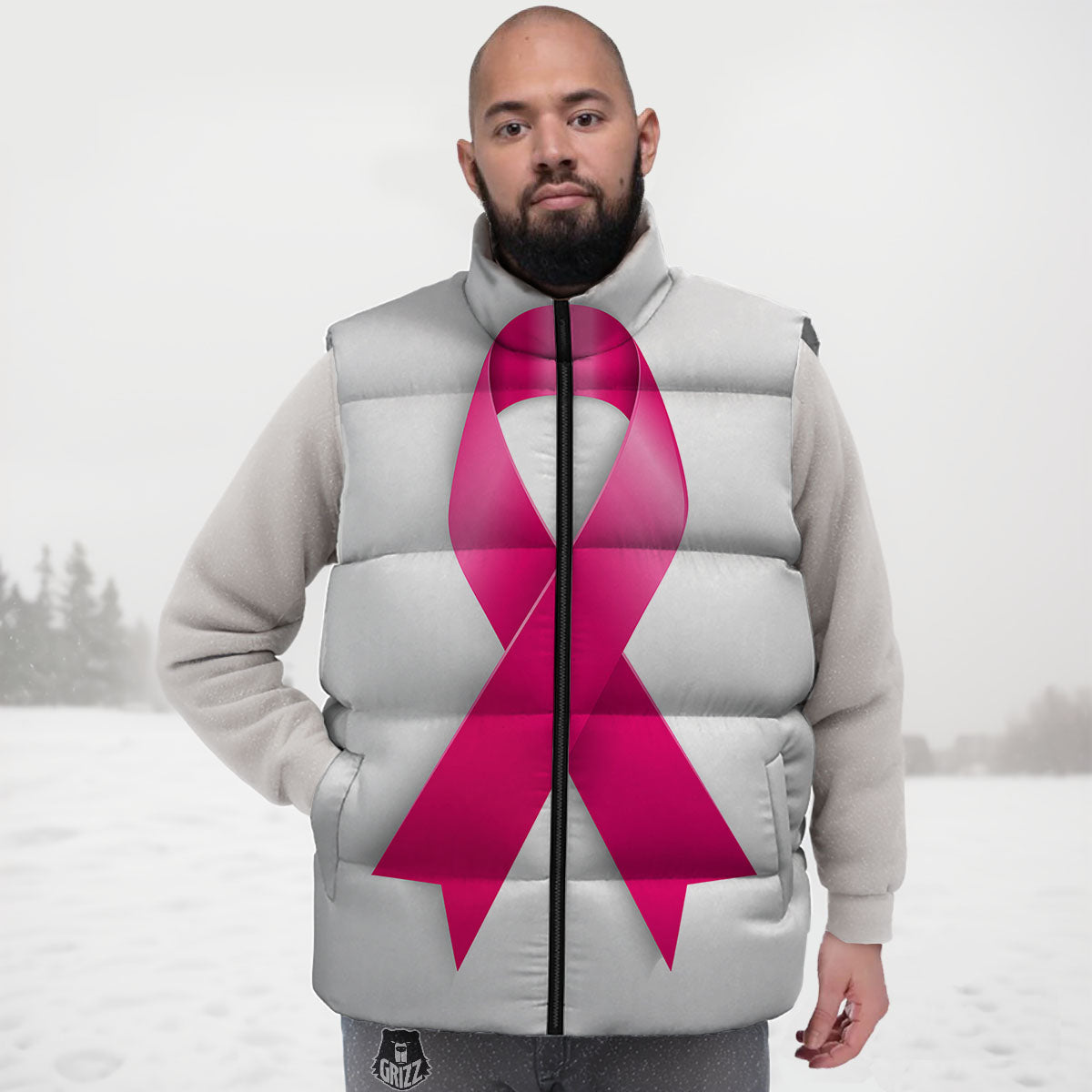 Awareness Ribbons Cancer Print Down Vest