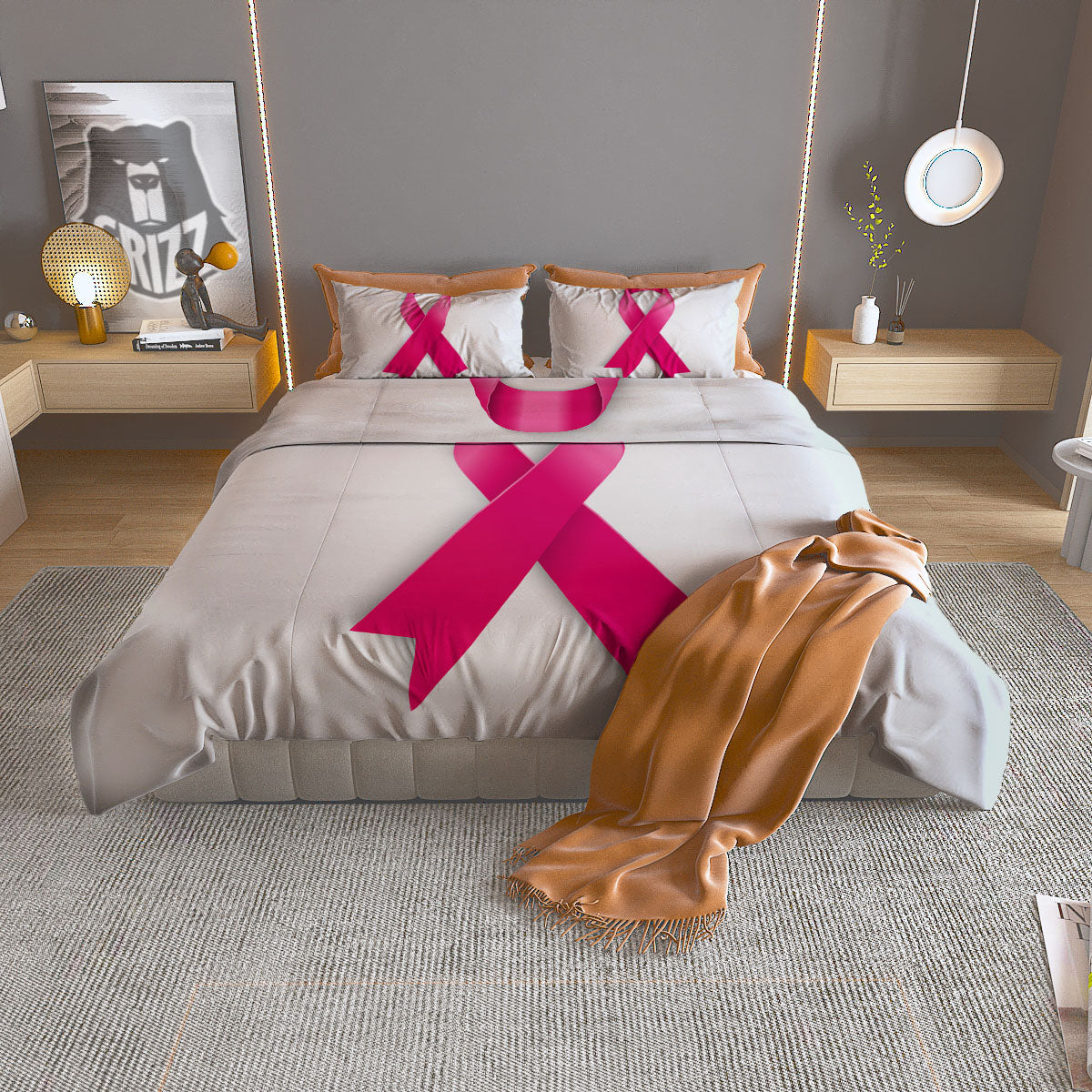Awareness Ribbons Cancer Print Duvet Cover Bedding Set