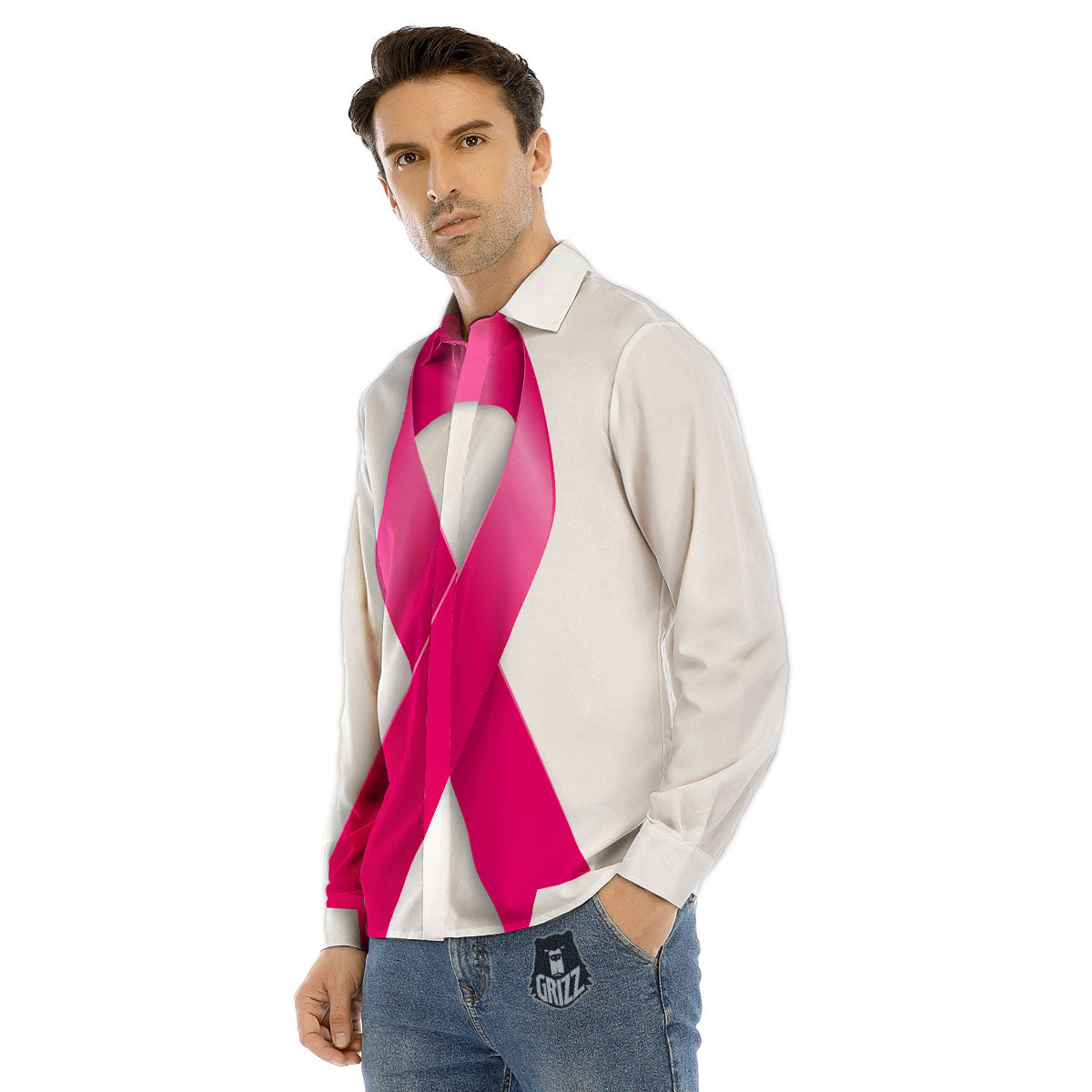 Awareness Ribbons Cancer Print Men's Dress Shirts-grizzshop