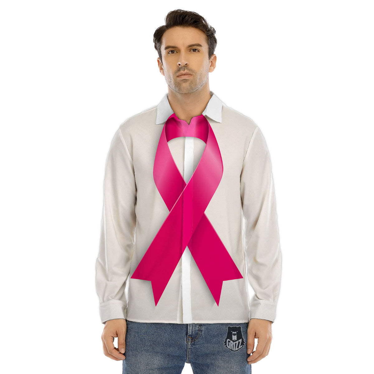Awareness Ribbons Cancer Print Men's Dress Shirts-grizzshop