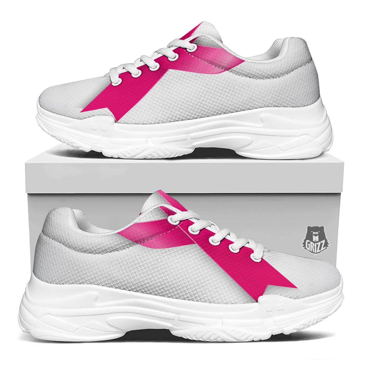 Awareness Ribbons Cancer Print White Chunky Shoes-grizzshop