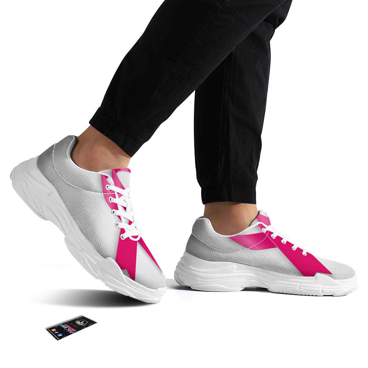 Awareness Ribbons Cancer Print White Chunky Shoes-grizzshop