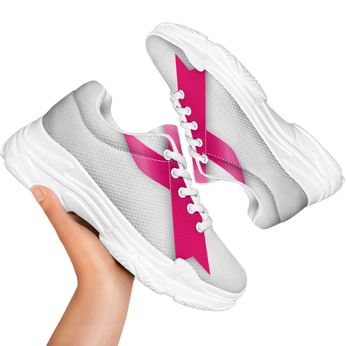 Awareness Ribbons Cancer Print White Chunky Shoes-grizzshop
