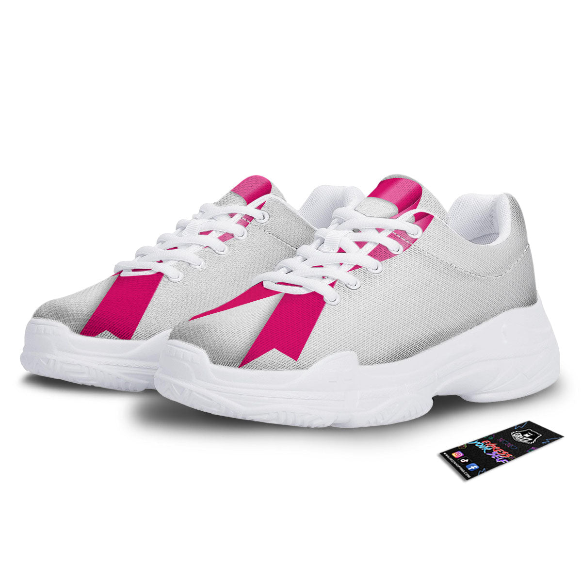 Awareness Ribbons Cancer Print White Chunky Shoes-grizzshop