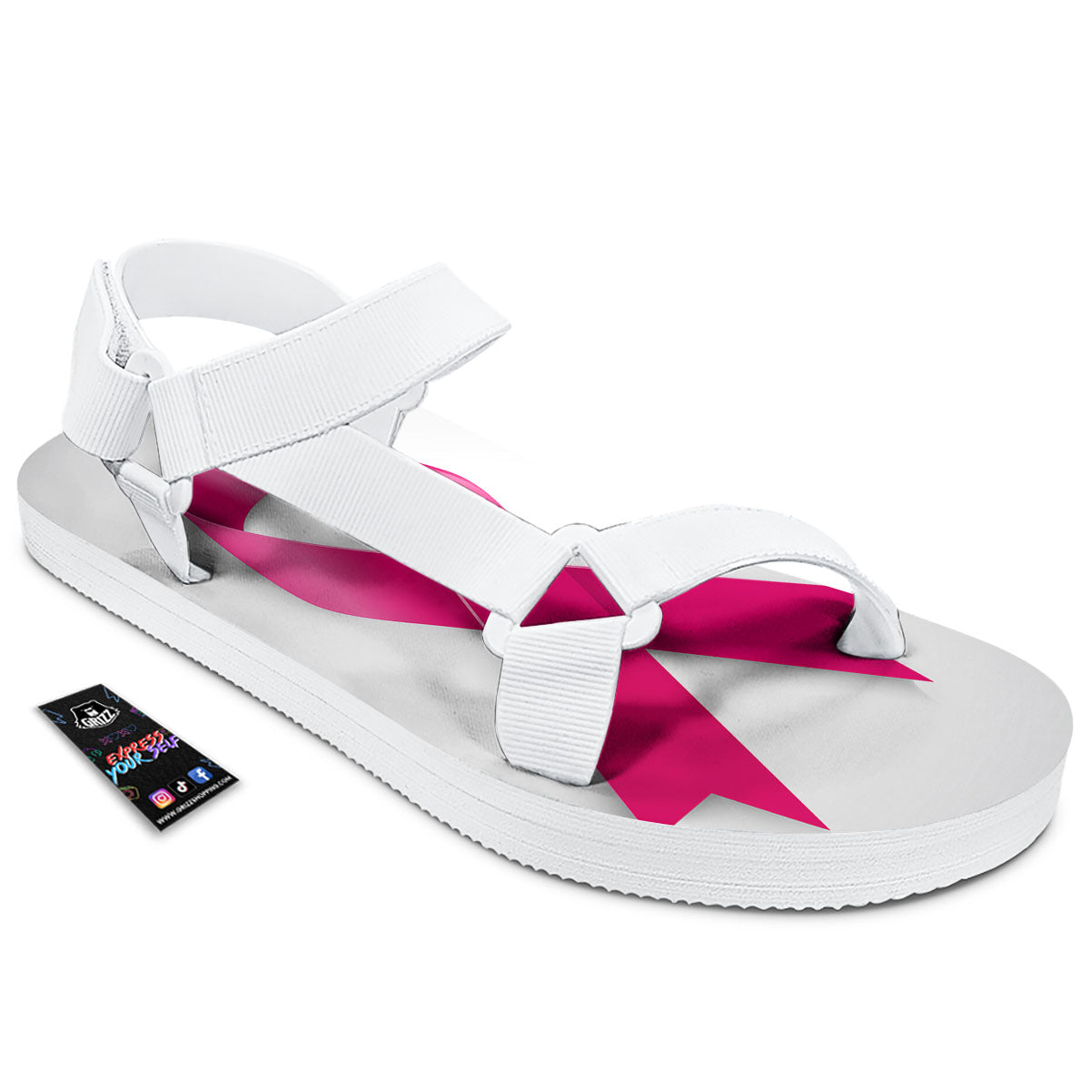 Awareness Ribbons Cancer Print White Open Toe Sandals-grizzshop