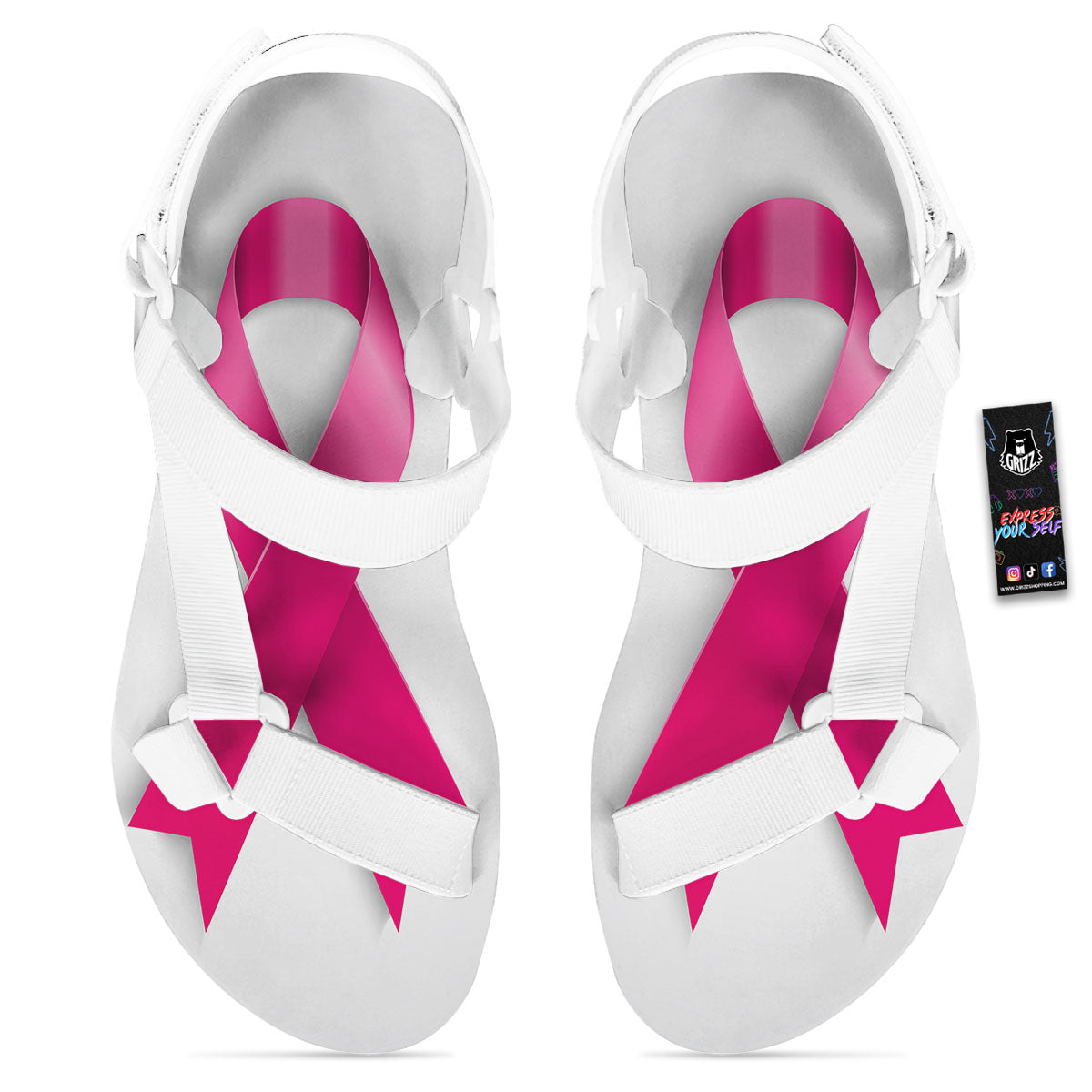 Awareness Ribbons Cancer Print White Open Toe Sandals-grizzshop