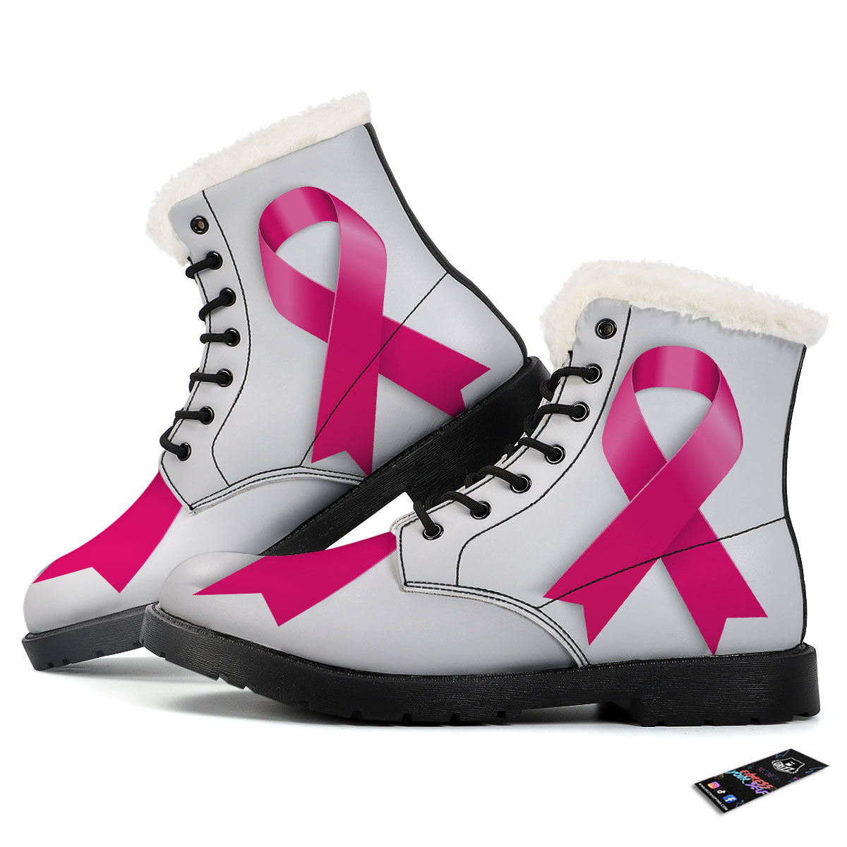 Awareness Ribbons Cancer Print Winter Boots-grizzshop