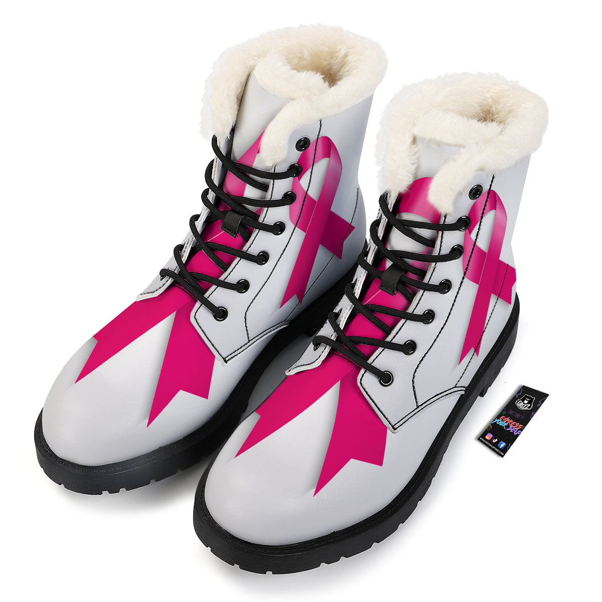 Awareness Ribbons Cancer Print Winter Boots-grizzshop