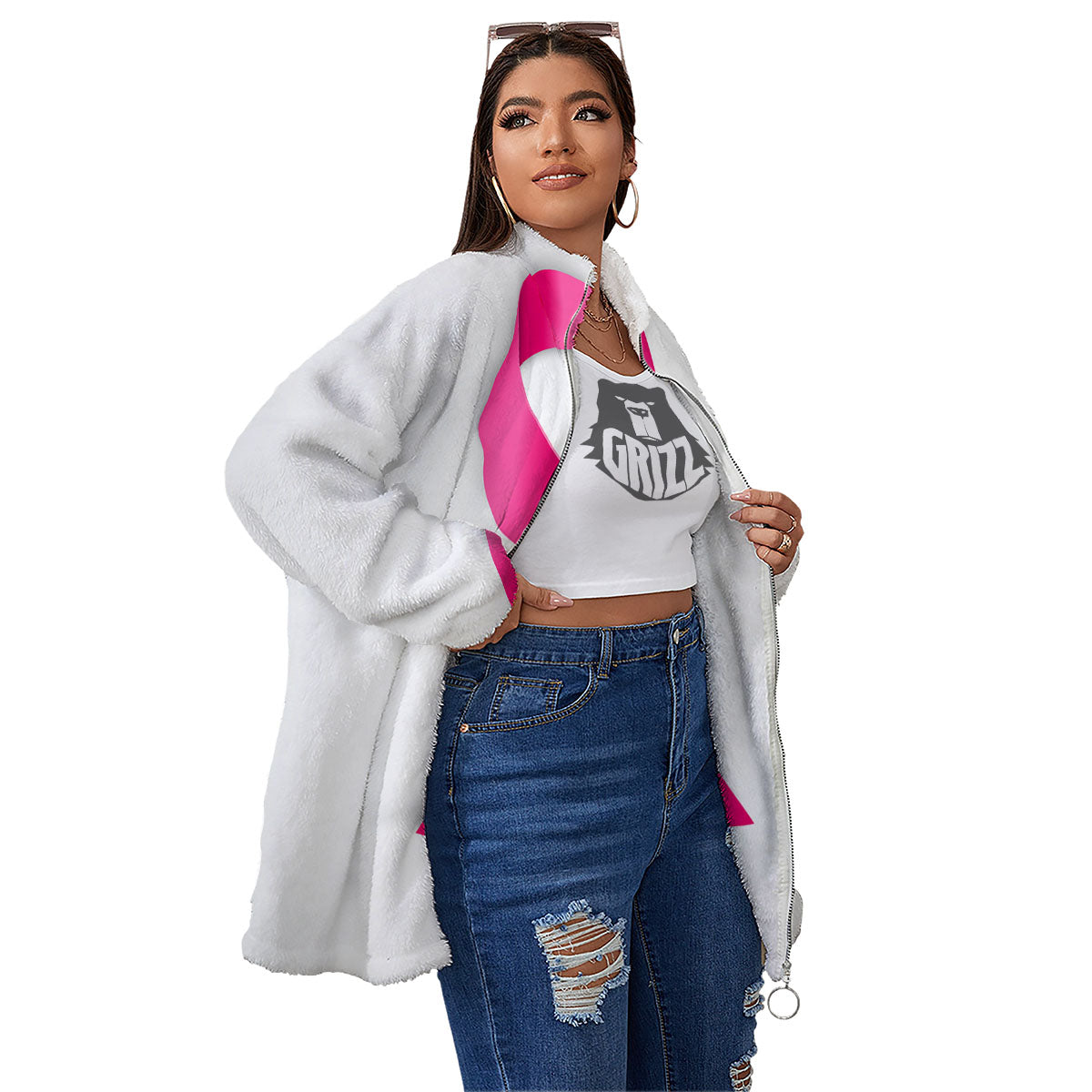 Awareness Ribbons Cancer Print Women's Sherpa Jacket-grizzshop